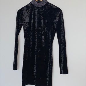 NWOT Black jewel neck velvet mini dress